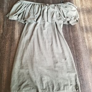 Forest green suede bodycon off the shoulder dress